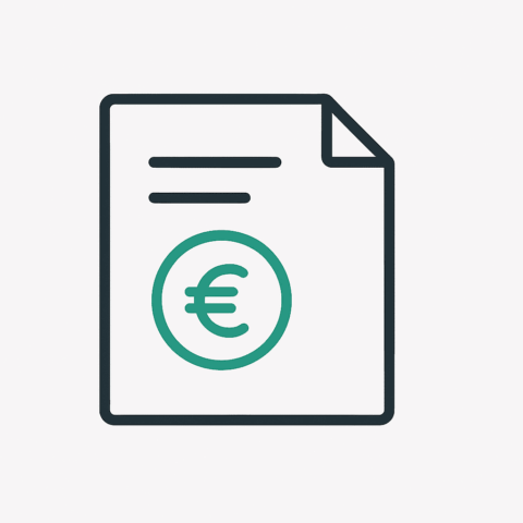 Stiliisiertes Blatt Papier mit Euro-Zeichen drauf als Icon.